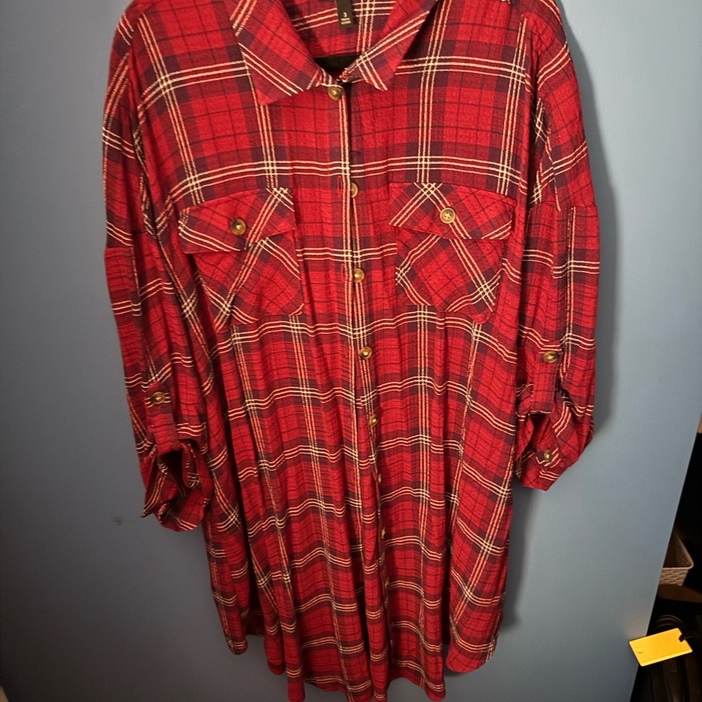 Torrid Red Plaid Tunic Top